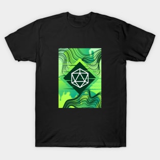 Green Glitch Polyhedral D20 Dice Tabletop RPG T-Shirt